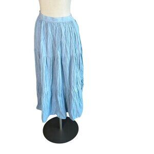 Vintage Handmade Maxi Skirt Light Blue Denim Chambray Tiered Full Size Small
